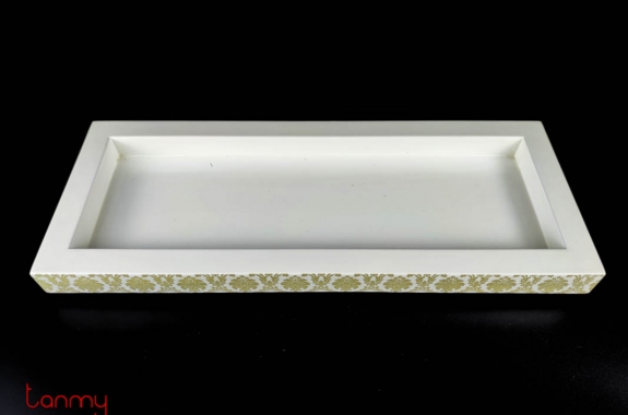 White rectangular lacquer tray with pattern/big size 31*22*H3cm